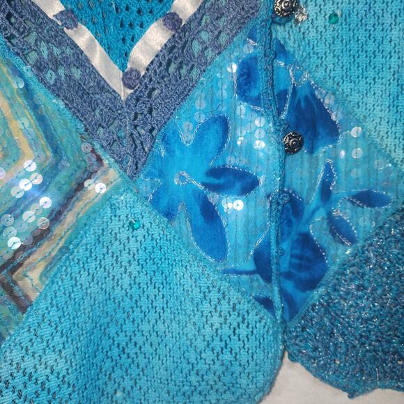 SANDY SYARKMAN 1X Blue Mermaid Sequin Crochet Sweater - Picture 4 of 6